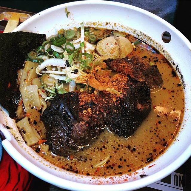 While mar goes all out with the devils ramen (which includes a warning), I’m all tame with the beef brisket ramen and no spice!!